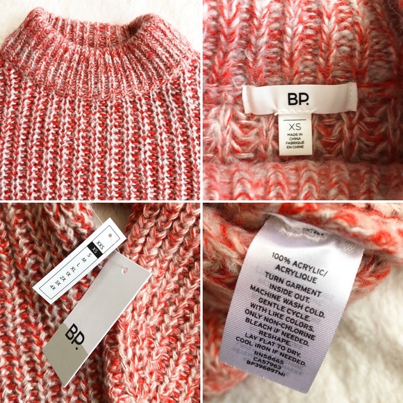 bp | Red Marled Puff Sleeve Cropped Sweater *NWT* - Picture 8 of 8